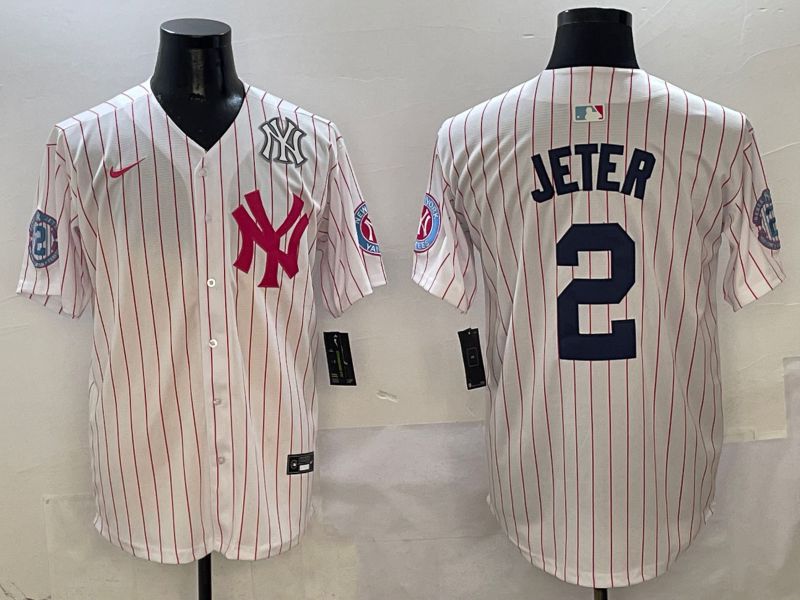 Men New York Yankees 2 Jeter White Stripe Jointly Name Nike 2025 MLB Jersey style 6